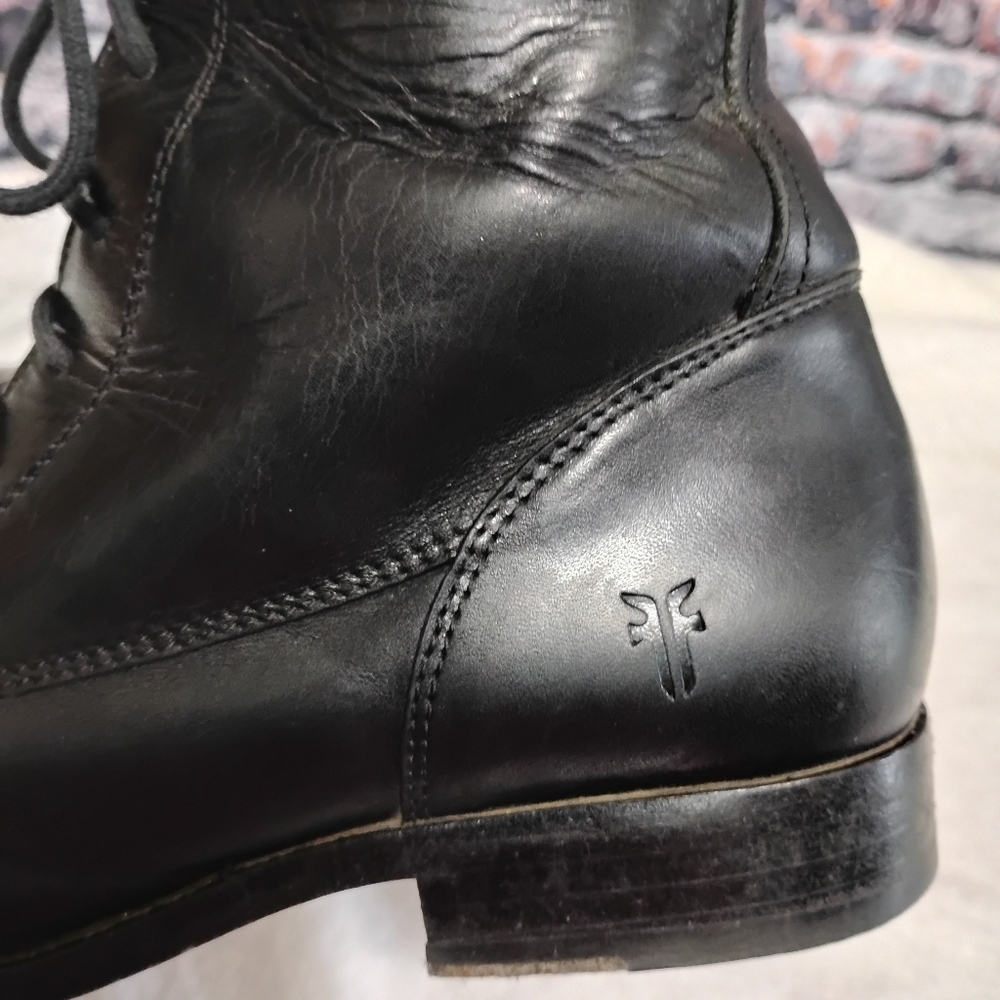 Frye Melissa Short Lace/Zip Up Black Leather Boot Sz 9 Womens  OBO - Picture 3 of 12